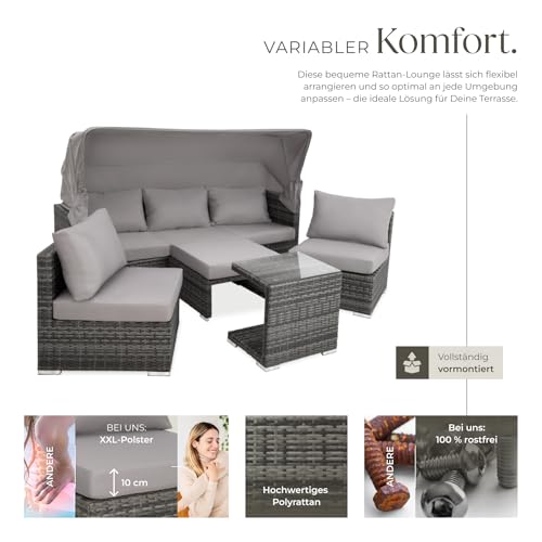 TecTake 800771 Aluminium Poly Rattan Lounge Set, 16-teilig, wetterfest, Garten Sofa mit Sonnendach, Outdoor Sitzgruppe inkl. Kissen und Beistelltisch – Diverse Farben – (Grau | Nr. 403237) - 3