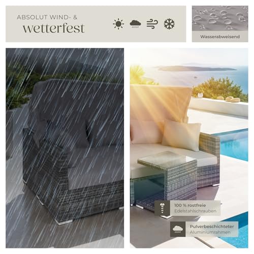 TecTake 800771 Aluminium Poly Rattan Lounge Set, 16-teilig, wetterfest, Garten Sofa mit Sonnendach, Outdoor Sitzgruppe inkl. Kissen und Beistelltisch – Diverse Farben – (Grau | Nr. 403237) - 7