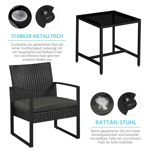 Yaheetech Gartenmöbelset 3 teilig Polyrattan Sitzgruppe Gartengarnitur Balkon-Set Lounge-Set Schwarz mit Sitzkissen - 5