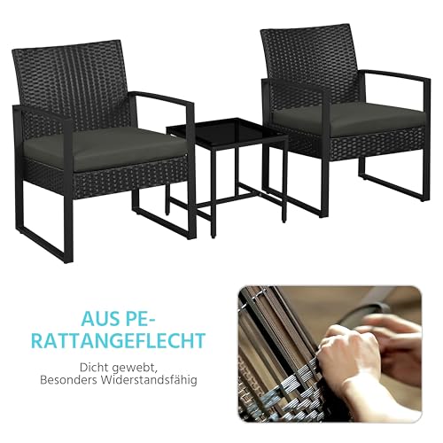 Yaheetech Gartenmöbelset 3 teilig Polyrattan Sitzgruppe Gartengarnitur Balkon-Set Lounge-Set Schwarz mit Sitzkissen - 6