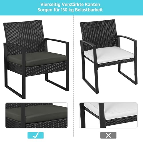 Yaheetech Gartenmöbelset 3 teilig Polyrattan Sitzgruppe Gartengarnitur Balkon-Set Lounge-Set Schwarz mit Sitzkissen - 7