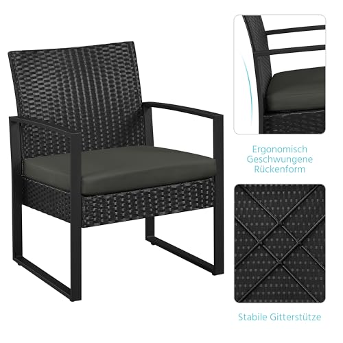 Yaheetech Gartenmöbelset 3 teilig Polyrattan Sitzgruppe Gartengarnitur Balkon-Set Lounge-Set Schwarz mit Sitzkissen - 8