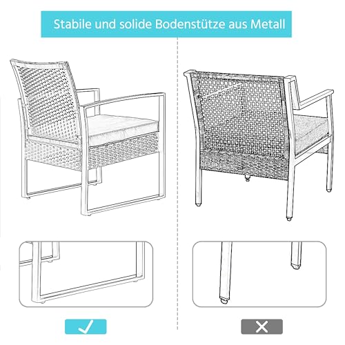 Yaheetech Gartenmöbelset 3 teilig Polyrattan Sitzgruppe Gartengarnitur Balkon-Set Lounge-Set Schwarz mit Sitzkissen - 9