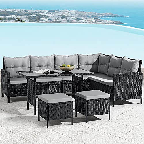 ArtLife Polyrattan Lounge Manacor | Gartenmöbel Set mit Sofa, Tisch & 2 Hockern | Bezüge grau | Sitzgruppe für Garten, Terrasse & Balkon - 3