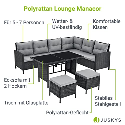 ArtLife Polyrattan Lounge Manacor | Gartenmöbel Set mit Sofa, Tisch & 2 Hockern | Bezüge grau | Sitzgruppe für Garten, Terrasse & Balkon - 3