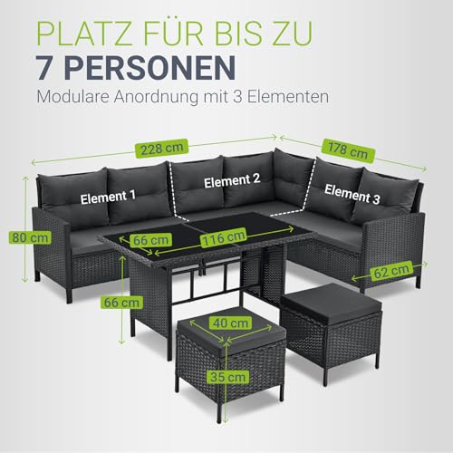 ArtLife Polyrattan Lounge Manacor | Gartenmöbel Set mit Sofa, Tisch & 2 Hockern | Bezüge grau | Sitzgruppe für Garten, Terrasse & Balkon - 4