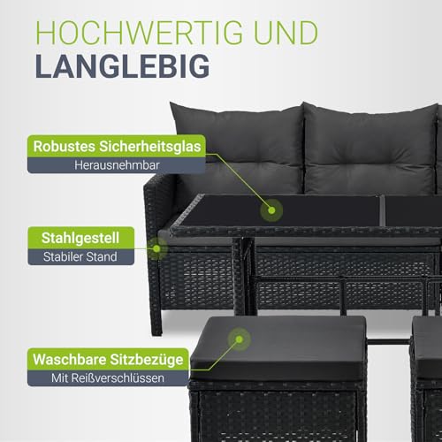 ArtLife Polyrattan Lounge Manacor | Gartenmöbel Set mit Sofa, Tisch & 2 Hockern | Bezüge grau | Sitzgruppe für Garten, Terrasse & Balkon - 5