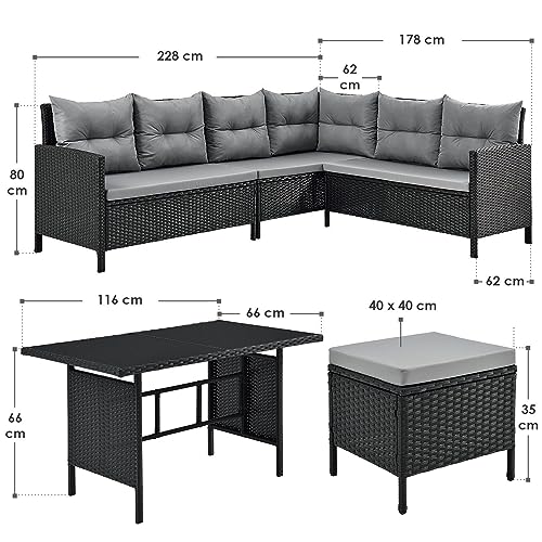 ArtLife Polyrattan Lounge Manacor | Gartenmöbel Set mit Sofa, Tisch & 2 Hockern | Bezüge grau | Sitzgruppe für Garten, Terrasse & Balkon - 7