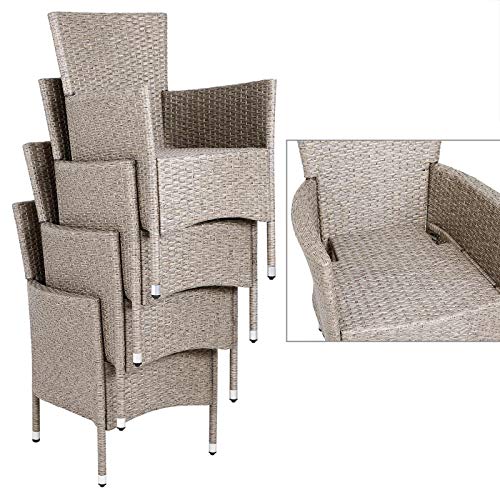 Deuba Poly Rattan Sitzgruppe Grau Beige 6 Stapelbare Stühle 1 Tisch 7cm Dicke Auflagen Sitzgarnitur Gartenmöbel Garten - 3