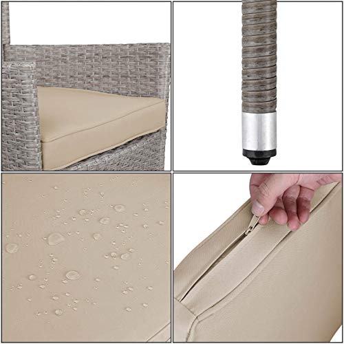 Deuba Poly Rattan Sitzgruppe Grau Beige 6 Stapelbare Stühle 1 Tisch 7cm Dicke Auflagen Sitzgarnitur Gartenmöbel Garten - 4