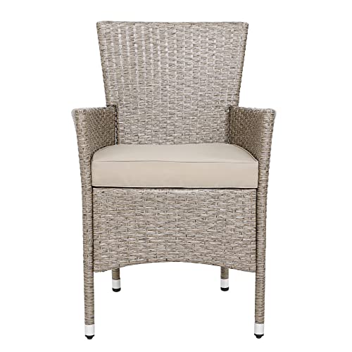 Deuba Poly Rattan Sitzgruppe Grau Beige 6 Stapelbare Stühle 1 Tisch 7cm Dicke Auflagen Sitzgarnitur Gartenmöbel Garten - 5