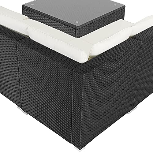 Casaria Poly Rattan XL Lounge Set inkl. 7cm Auflagen und 15cm dicken Kissen Tisch mit Glasplatte frei stellbare Elemente Gartenmöbel Sitzgruppe Schwarz Creme - 4