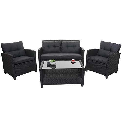 Mendler XXL Poly-Rattan Garnitur HWC-F10, Balkon-/Garten-/Lounge-Set Sitzgruppe, Sofa Sessel mit Kissen Spun Poly – anthrazit - 2