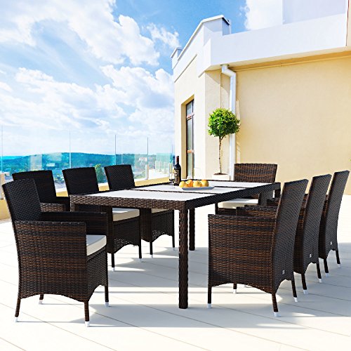 Deuba Poly Rattan Sitzgruppe 8 Stühle Stapelbar 7cm Dicke Auflagen Gartentisch Gartenmöbel Sitzgarnitur Garten Set Braun - 2