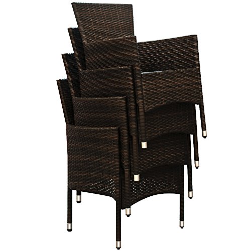 Deuba Poly Rattan Sitzgruppe 8 Stühle Stapelbar 7cm Dicke Auflagen Gartentisch Gartenmöbel Sitzgarnitur Garten Set Braun - 3