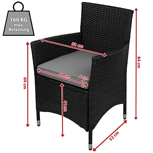 Montafox 17-teilige Polyrattan Garten Essgruppe Terasse Sitzgruppe 8 Personen Gartenmöbel mit Kissen und Bezügen, Farbe:Titan-Schwarz/Kieselstrand - 3