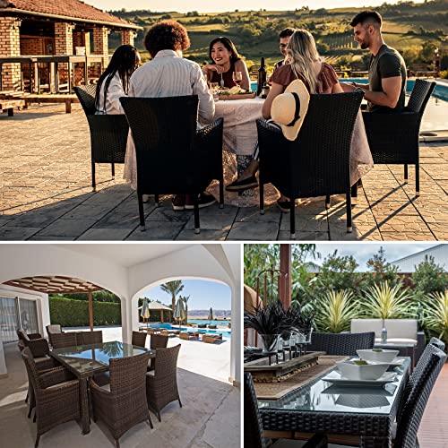 Montafox 17-teilige Polyrattan Garten Essgruppe Terasse Sitzgruppe 8 Personen Gartenmöbel mit Kissen und Bezügen, Farbe:Titan-Schwarz/Kieselstrand - 6