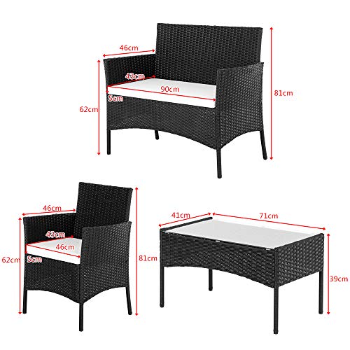 Gartenlounge Set, Rattan Sitzgruppe für 4 Personen Balkonmöbel Set mit Sitzkissen, Gartenmöbel-Set mit 2 Stück Einzelsofa, 1 Stück Doppelsofa und 1 Stück Tisch, Möbelsets für Hinterhof Nachmittagstee - 2