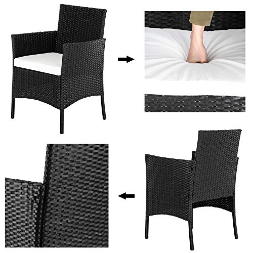 Gartenlounge Set, Rattan Sitzgruppe für 4 Personen Balkonmöbel Set mit Sitzkissen, Gartenmöbel-Set mit 2 Stück Einzelsofa, 1 Stück Doppelsofa und 1 Stück Tisch, Möbelsets für Hinterhof Nachmittagstee - 4