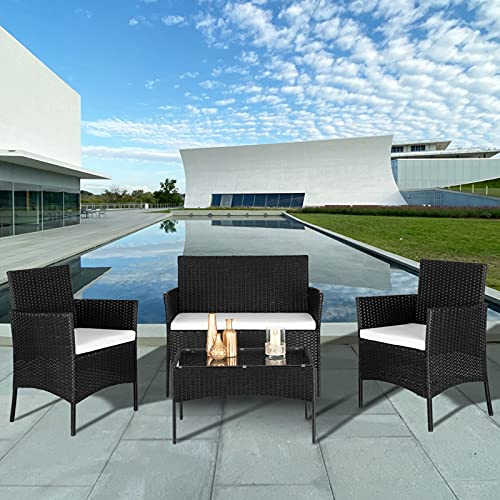 Gartenlounge Set, Rattan Sitzgruppe für 4 Personen Balkonmöbel Set mit Sitzkissen, Gartenmöbel-Set mit 2 Stück Einzelsofa, 1 Stück Doppelsofa und 1 Stück Tisch, Möbelsets für Hinterhof Nachmittagstee - 5