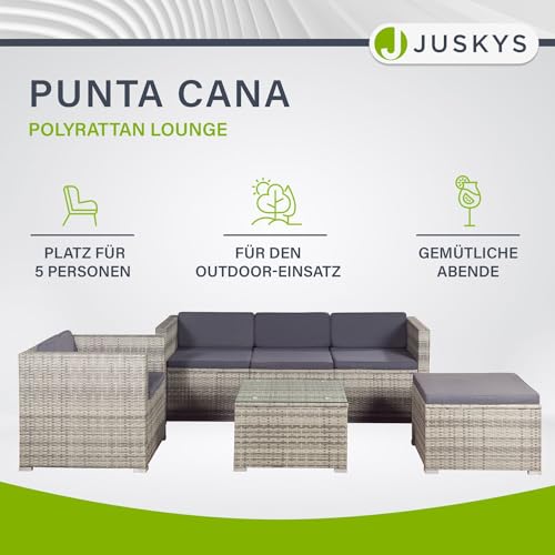 ArtLife Polyrattan Lounge Punta Cana L grau-meliert – Gartenlounge für 4-5 Personen – Gartenmöbel-Set mit Sessel, Sofa, Tisch, Hocker – Bezüge Dunkelgrau - 2