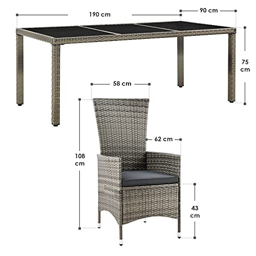ArtLife Polyrattan Sitzgruppe Rimini Plus 9-teilig grau-meliert | Gartenmöbel Set mit Tisch, 8 Stühlen & Kissen | graue Bezüge | Rattan Balkonmöbel - 2