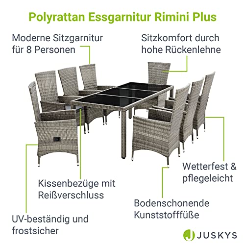 ArtLife Polyrattan Sitzgruppe Rimini Plus 9-teilig grau-meliert | Gartenmöbel Set mit Tisch, 8 Stühlen & Kissen | graue Bezüge | Rattan Balkonmöbel - 3