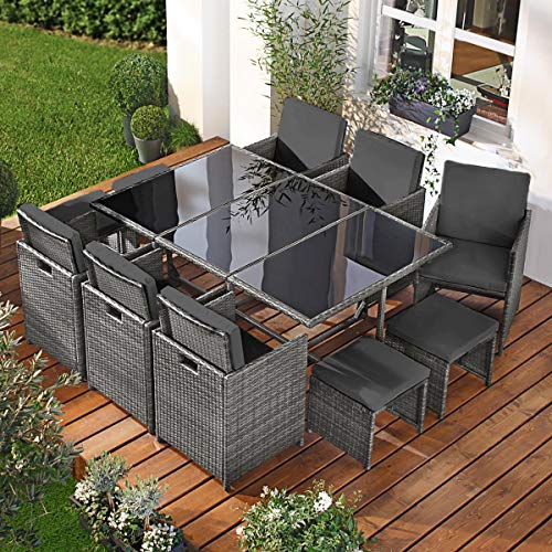 BRAST Poly-Rattan Gartenmöbel Essgruppe Lounge Sitzgruppe Camouflage Deluxe 11tlg Grau/Anthrazit inkl. Abdeckung - 2