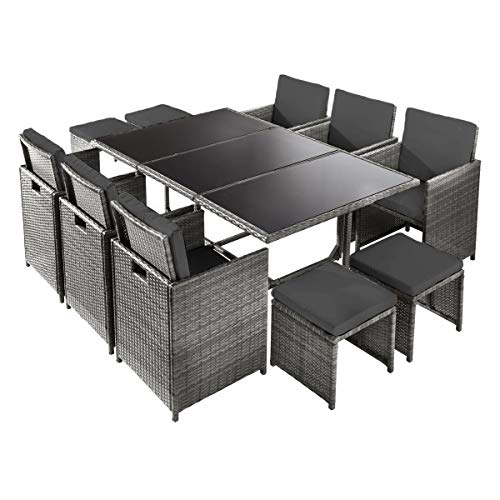 BRAST Poly-Rattan Gartenmöbel Essgruppe Lounge Sitzgruppe Camouflage Deluxe 11tlg Grau/Anthrazit inkl. Abdeckung - 2