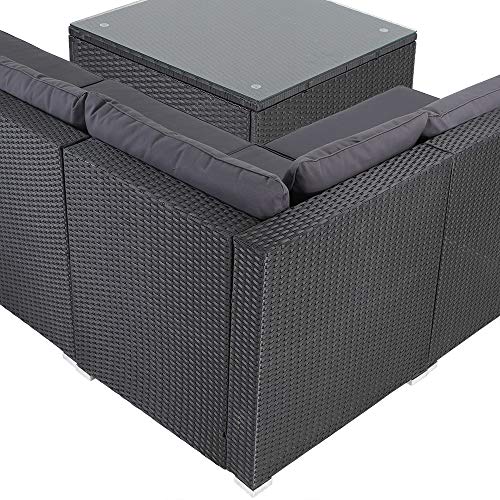 Casaria Poly Rattan XXL Lounge Set inkl. 7cm Auflagen und 15cm dicken Kissen Tisch mit Glasplatte frei stellbare Elemente Gartenmöbel Sitzgruppe Schwarz Grau - 3