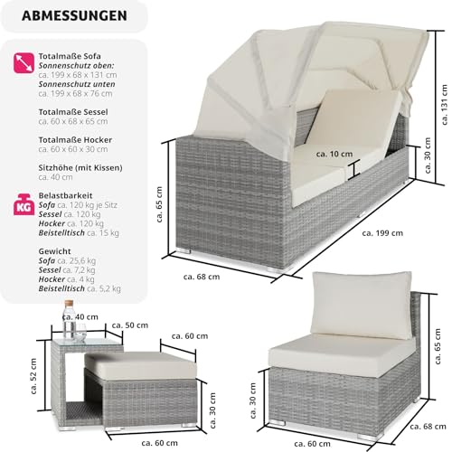 TecTake 800771 Aluminium Poly Rattan Lounge Set, 16-teilig, wetterfest, Garten Sofa mit Sonnendach, Outdoor Sitzgruppe inkl. Kissen und Beistelltisch – Diverse Farben – (Hellgrau | Nr. 403712) - 6