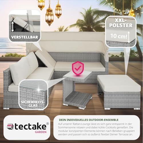 TecTake 800771 Aluminium Poly Rattan Lounge Set, 16-teilig, wetterfest, Garten Sofa mit Sonnendach, Outdoor Sitzgruppe inkl. Kissen und Beistelltisch – Diverse Farben – (Hellgrau | Nr. 403712) - 7