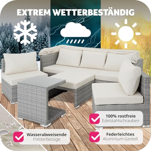 TecTake 800771 Aluminium Poly Rattan Lounge Set, 16-teilig, wetterfest, Garten Sofa mit Sonnendach, Outdoor Sitzgruppe inkl. Kissen und Beistelltisch – Diverse Farben – (Hellgrau | Nr. 403712) - 8