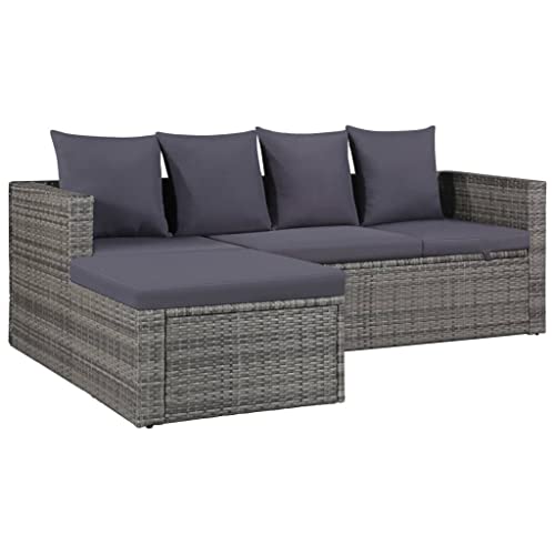 vidaXL Gartensofa 14-TLG. Poly Rattan Grau Lounge Sitzgruppe Sofa Gartenmöbel - 3