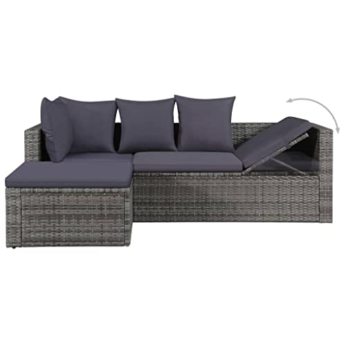 vidaXL Gartensofa 14-TLG. Poly Rattan Grau Lounge Sitzgruppe Sofa Gartenmöbel - 3