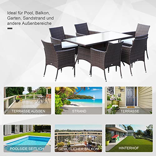 Outsunny 7 TLG. Polyrattan Gartenmöbel Rattan Gartenset Sitzgruppe Garnitur Essgruppe inkl. Kissen 6 Personen Braun+Creamweiß 150 x 80 x 74 cm - 5