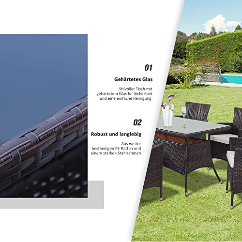 Outsunny 7 TLG. Polyrattan Gartenmöbel Rattan Gartenset Sitzgruppe Garnitur Essgruppe inkl. Kissen 6 Personen Braun+Creamweiß 150 x 80 x 74 cm - 6