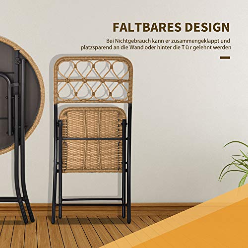 Outsunny 3 TLG. Polyrattan Sitzgruppe Bistroset Balkonset Garnitur 2 Stühlen + Tisch Klappbar Garten Natur - 4