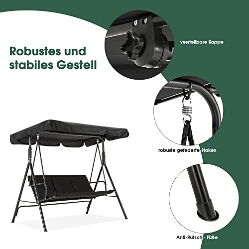 M MCombo 3-Sitzer Hollywoodschaukel Gartenschaukel Gartenliege Schaukelbank 8003 (Schwarz) - 4
