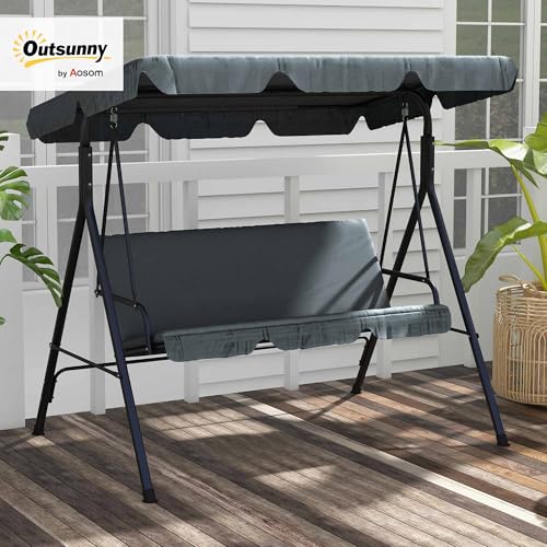 Outsunny Hollywoodschaukel Gartenschaukel Schaukelbank 3-Sitzer mit Dach Stahl Grau 172x110x152cm - 2