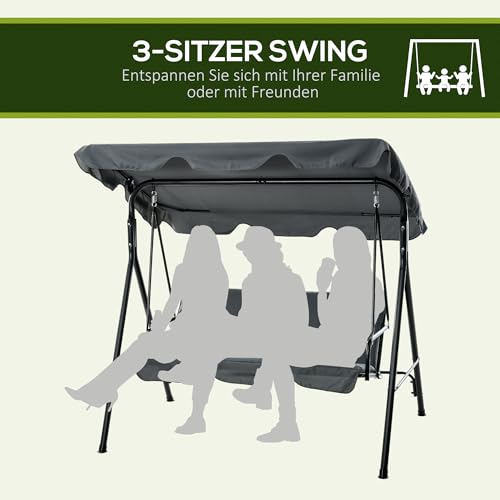 Outsunny Hollywoodschaukel Gartenschaukel Schaukelbank 3-Sitzer mit Dach Stahl Grau 172x110x152cm - 6