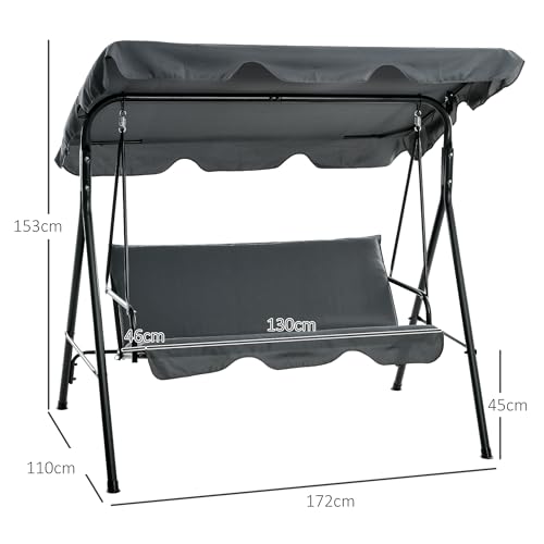 Outsunny Hollywoodschaukel Gartenschaukel Schaukelbank 3-Sitzer mit Dach Stahl Grau 172x110x152cm - 5