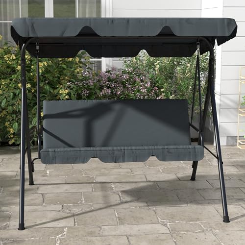 Outsunny Hollywoodschaukel Gartenschaukel Schaukelbank 3-Sitzer mit Dach Stahl Grau 172x110x152cm - 8