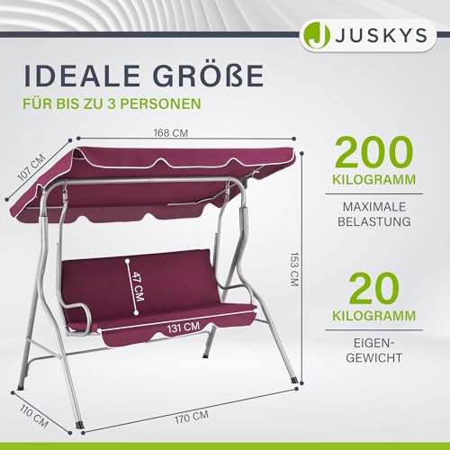 ArtLife Hollywoodschaukel 3-Sitzer mit Dach & Sitzauflage – Gartenschaukel 200 kg belastbar – Schaukelbank für Garten & Terrasse – rot - 3