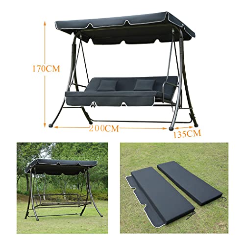 Loywe Hollywoodschaukel Gartenschaukel Moderne Gartenliege Outdoor Schaukelbank mit Liegefunktion 190x135x170cm LW10 Schwarz - 2