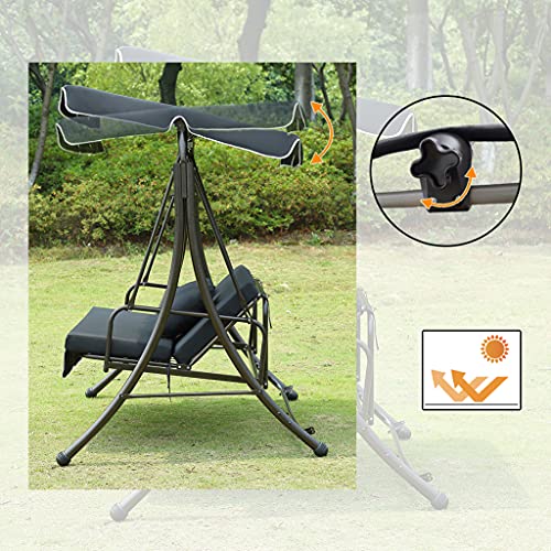 Loywe Hollywoodschaukel Gartenschaukel Moderne Gartenliege Outdoor Schaukelbank mit Liegefunktion 190x135x170cm LW10 Schwarz - 3
