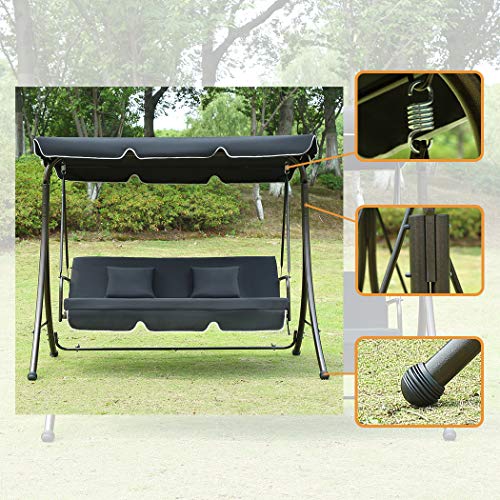 Loywe Hollywoodschaukel Gartenschaukel Moderne Gartenliege Outdoor Schaukelbank mit Liegefunktion 190x135x170cm LW10 Schwarz - 4