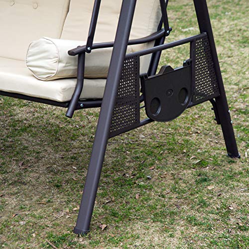 Outsunny 3-Sitzer Hollywoodschaukel Gartenschaukel mit Sonnendach + Kissen Metall + Polyester Beige + Braun 124,5 x 206 x 180 cm - 7