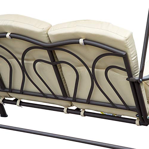 Outsunny 3-Sitzer Hollywoodschaukel Gartenschaukel mit Sonnendach + Kissen Metall + Polyester Beige + Braun 124,5 x 206 x 180 cm - 6