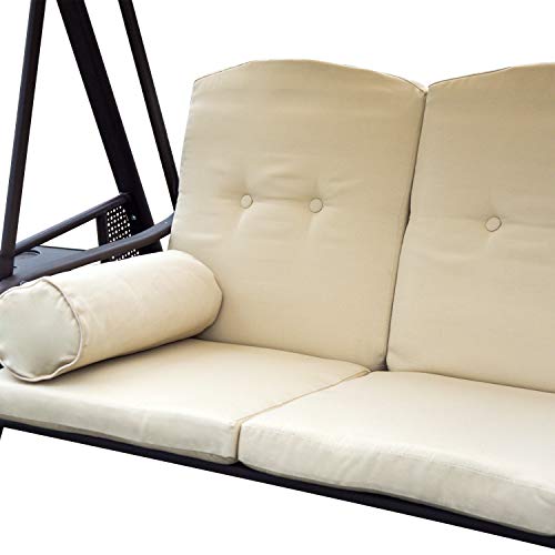 Outsunny 3-Sitzer Hollywoodschaukel Gartenschaukel mit Sonnendach + Kissen Metall + Polyester Beige + Braun 124,5 x 206 x 180 cm - 7